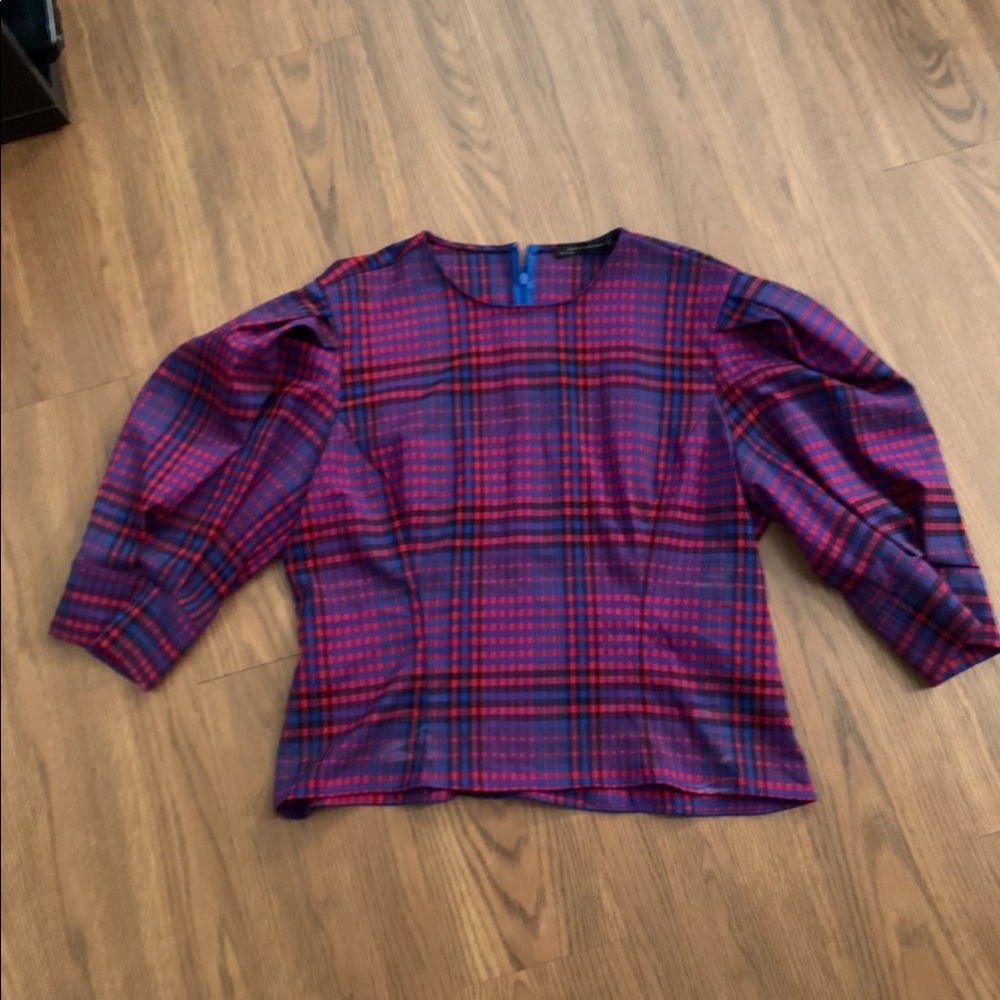 Cropped plaid puff sleeve top